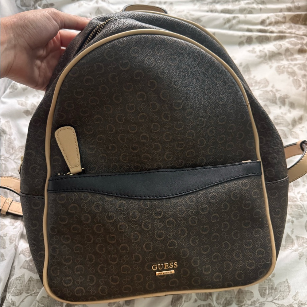 Guess Black and Tan Backpack with Textured Design